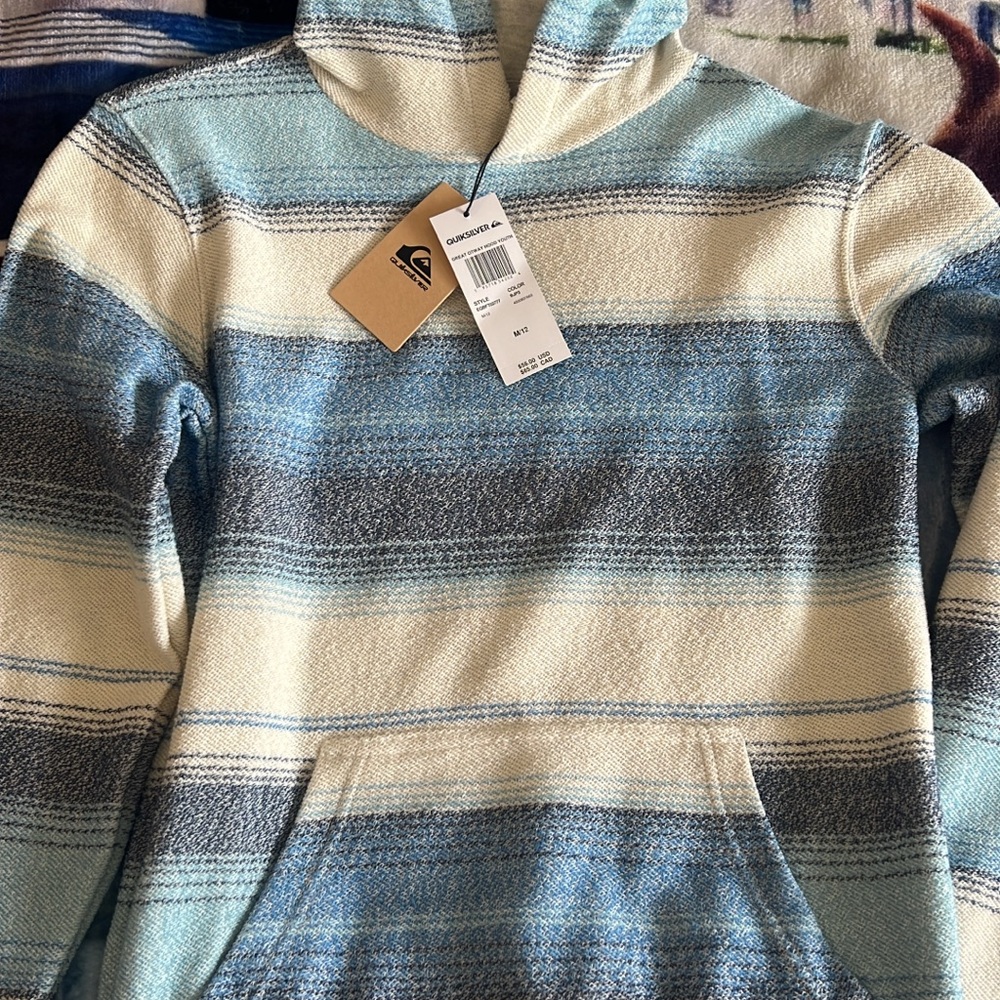 Quiksilver Striped Hoodie in Blue and Cream